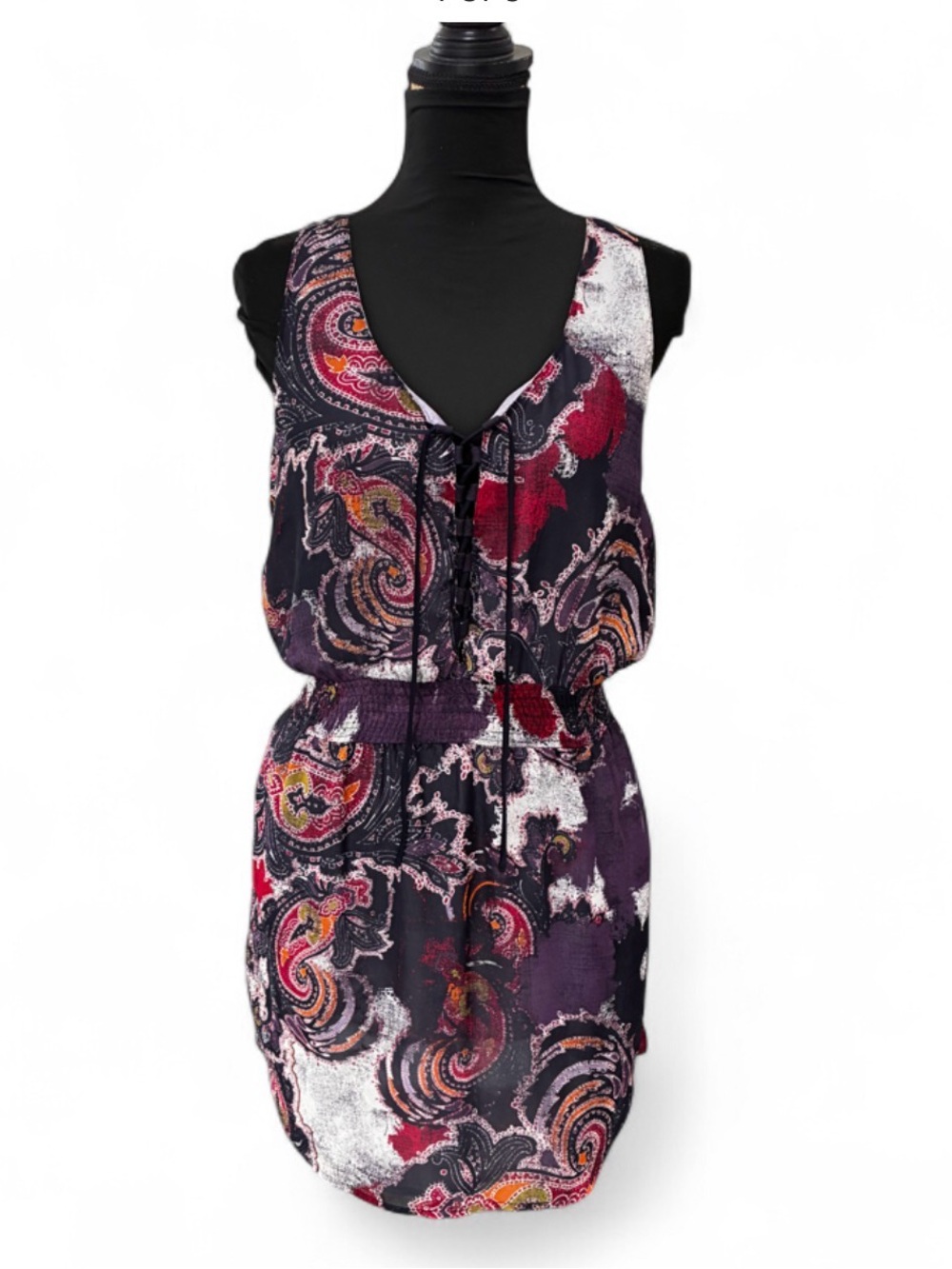 Free People Paisley Print Drawstring Waist Dress - Purple & Black
